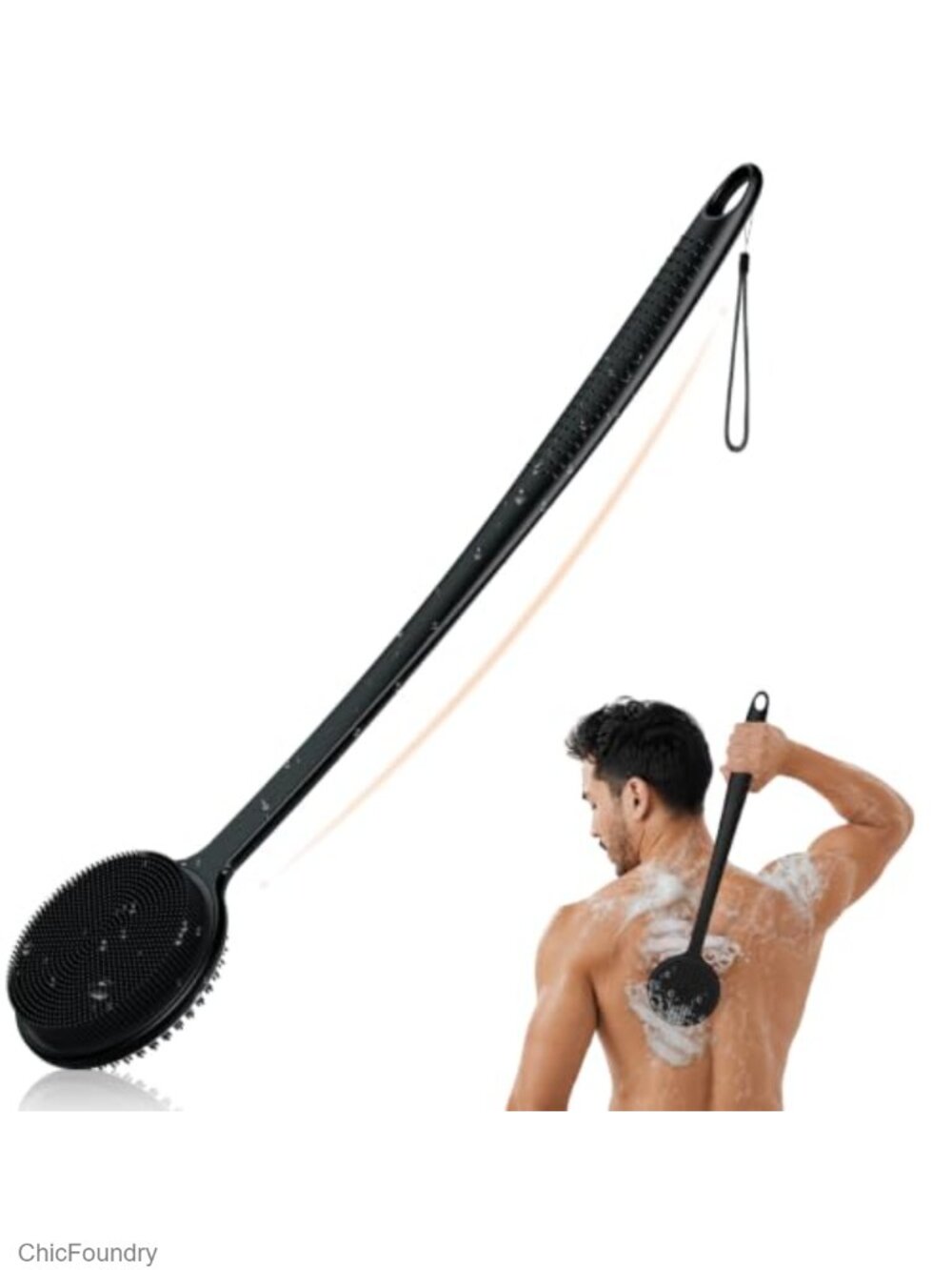 Silicone Back Scrubber 17in Long Handle Shower Body Brush Dual Sided